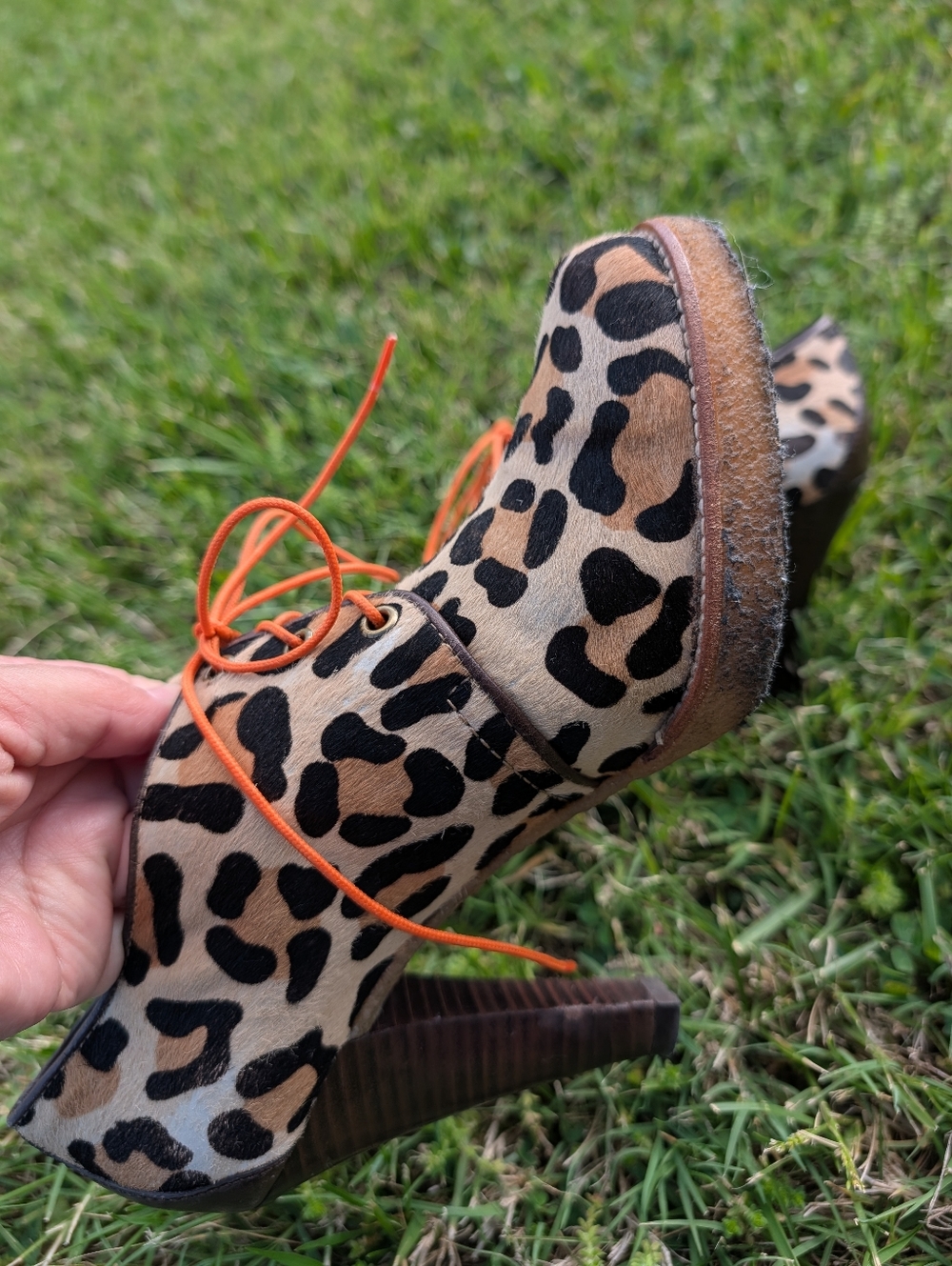 🐆 Vintage Y2K Coach Tullah Leopard Print Lace-Up Calf Hair Ankle Booties, 9B - Picture 6 of 13